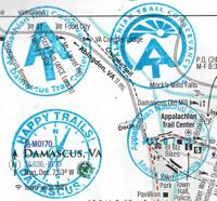 Passport stamps for the Damascus Appalachian Trail Center.